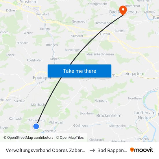 Verwaltungsverband Oberes Zabergäu to Bad Rappenau map