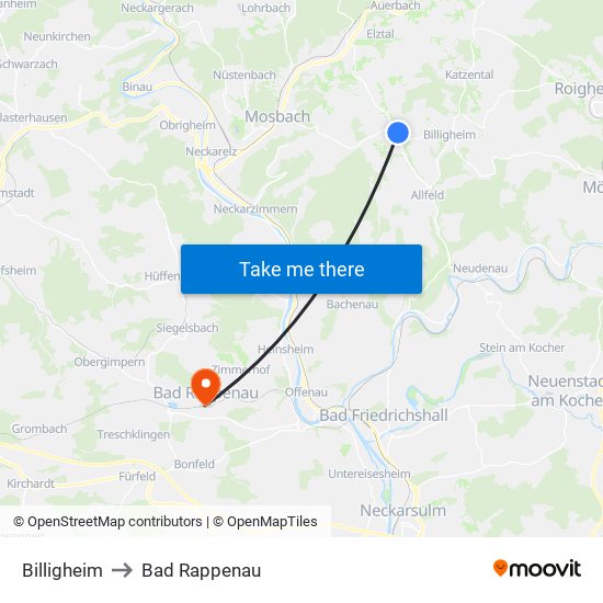 Billigheim to Bad Rappenau map