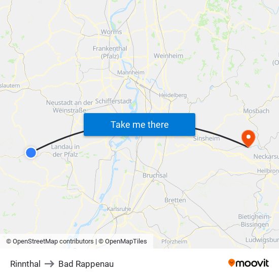 Rinnthal to Bad Rappenau map