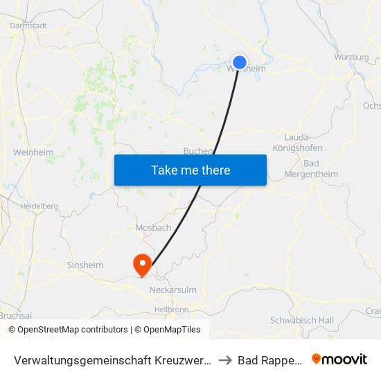 Verwaltungsgemeinschaft Kreuzwertheim to Bad Rappenau map
