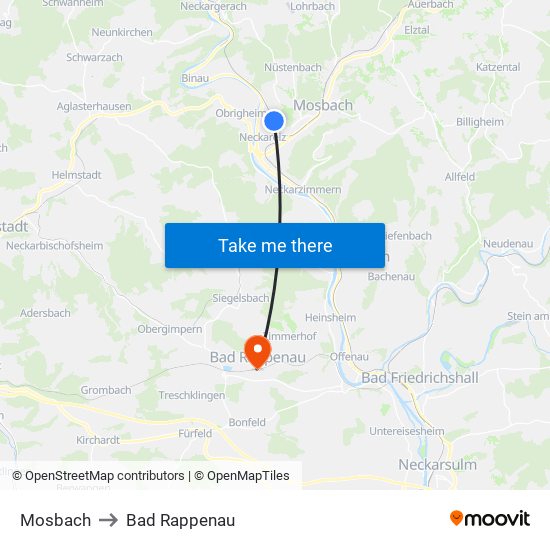Mosbach to Bad Rappenau map