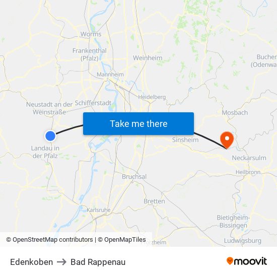 Edenkoben to Bad Rappenau map