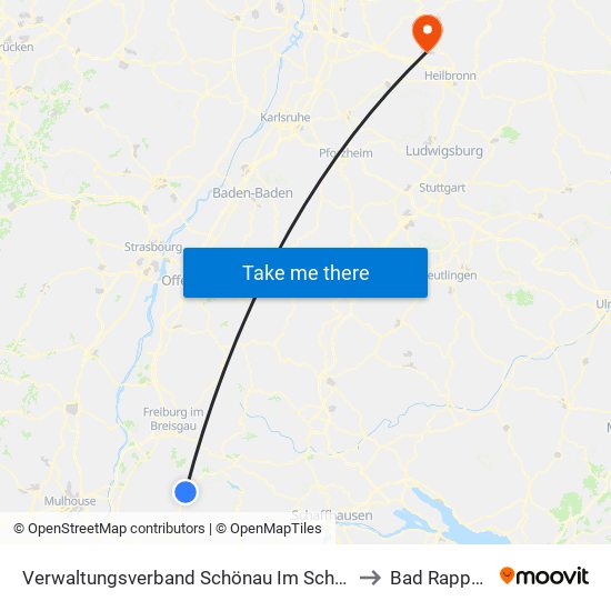 Verwaltungsverband Schönau Im Schwarzwald to Bad Rappenau map