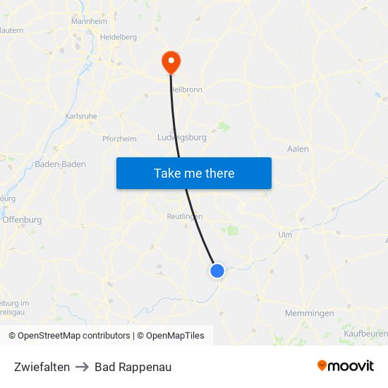 Zwiefalten to Bad Rappenau map