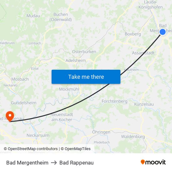Bad Mergentheim to Bad Rappenau map