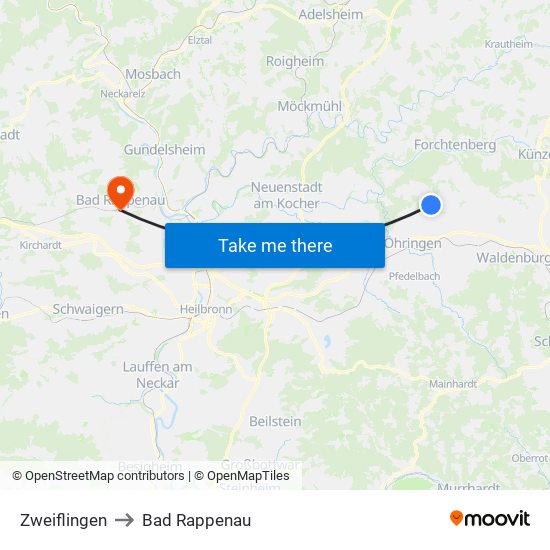 Zweiflingen to Bad Rappenau map