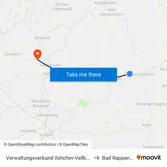 Verwaltungsverband Ilshofen-Vellberg to Bad Rappenau map