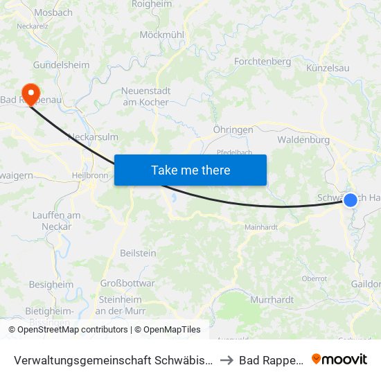 Verwaltungsgemeinschaft Schwäbisch Hall to Bad Rappenau map