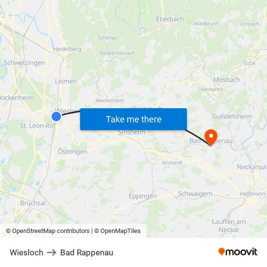 Wiesloch to Bad Rappenau map