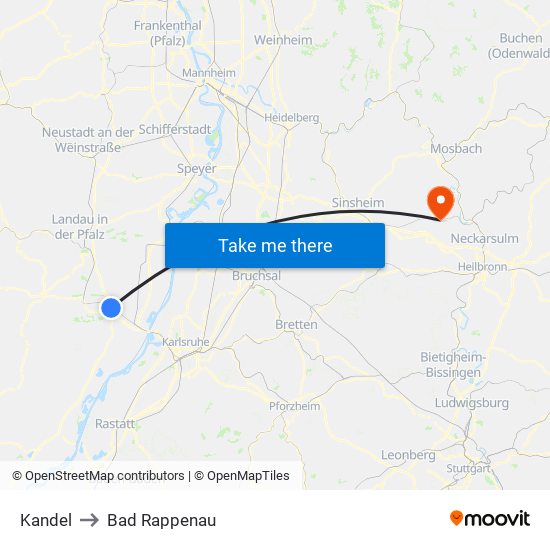 Kandel to Bad Rappenau map