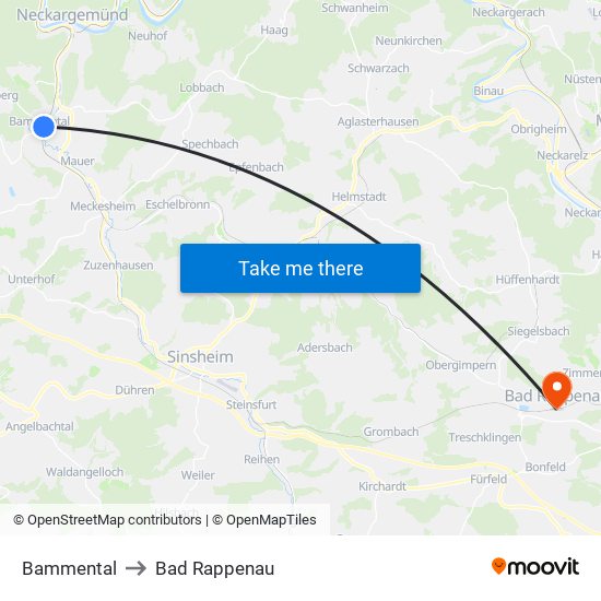 Bammental to Bad Rappenau map