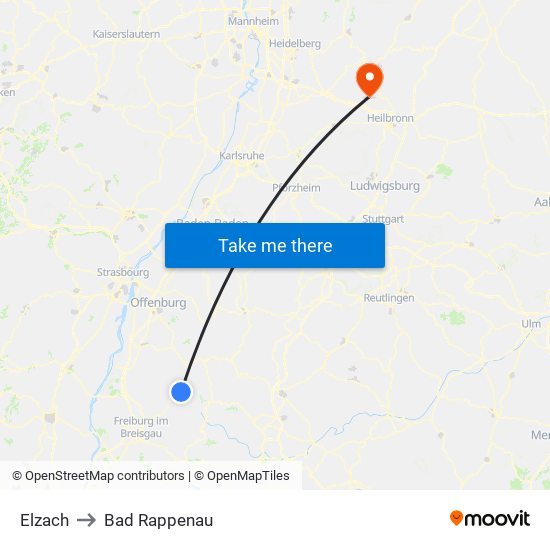 Elzach to Bad Rappenau map