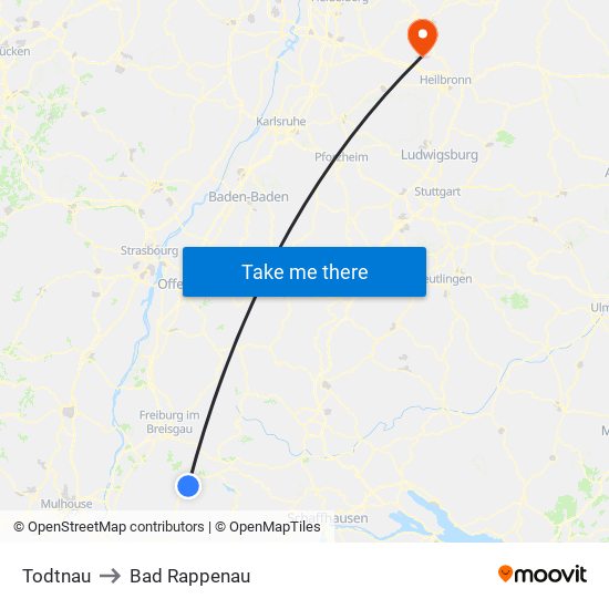 Todtnau to Bad Rappenau map