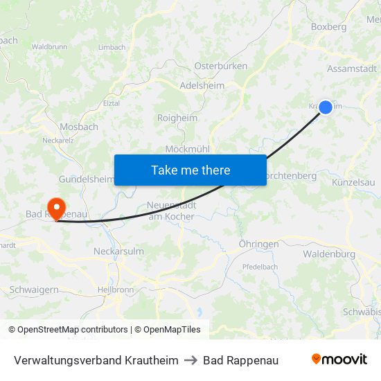 Verwaltungsverband Krautheim to Bad Rappenau map