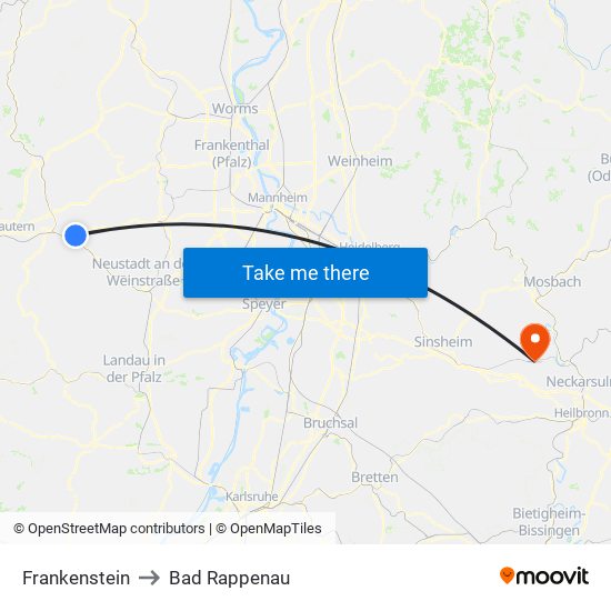 Frankenstein to Bad Rappenau map