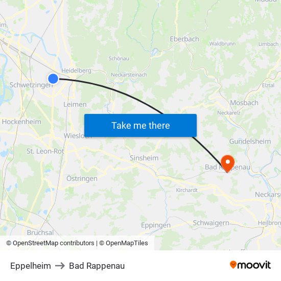 Eppelheim to Bad Rappenau map