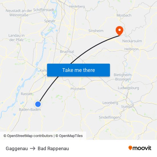Gaggenau to Bad Rappenau map