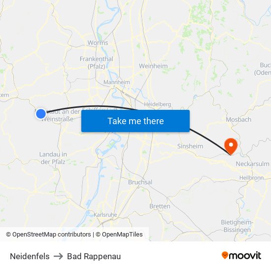 Neidenfels to Bad Rappenau map