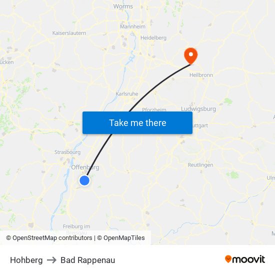 Hohberg to Bad Rappenau map