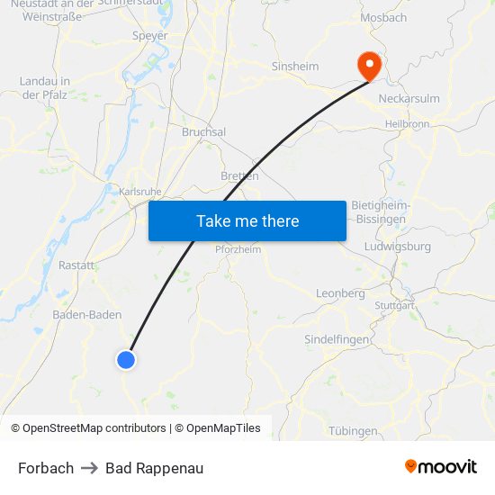Forbach to Bad Rappenau map