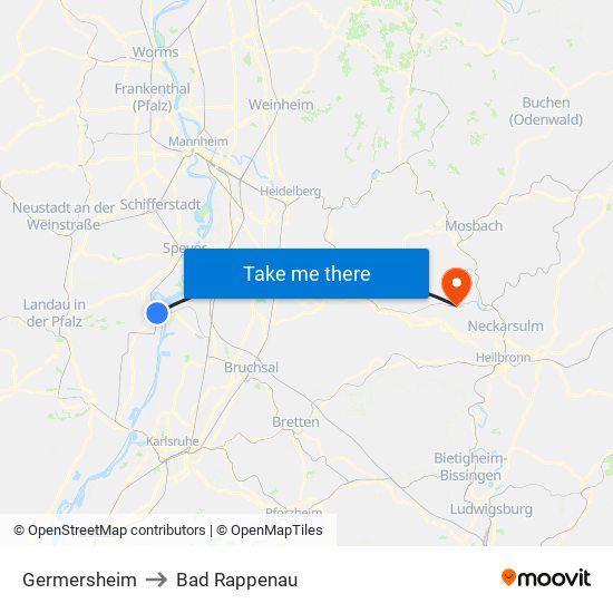Germersheim to Bad Rappenau map