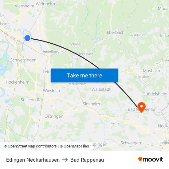 Edingen-Neckarhausen to Bad Rappenau map