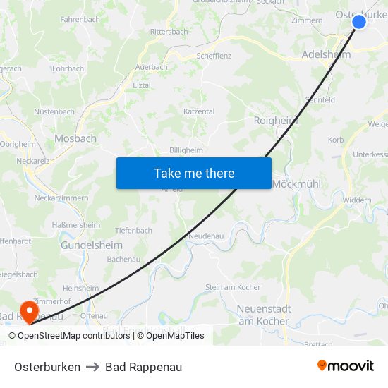 Osterburken to Bad Rappenau map