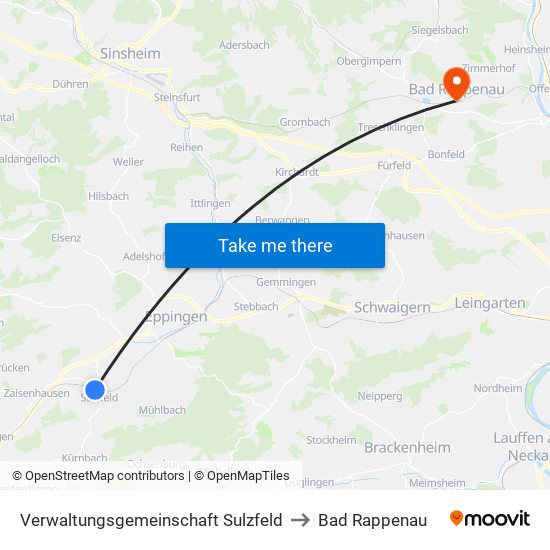 Verwaltungsgemeinschaft Sulzfeld to Bad Rappenau map