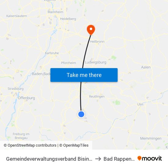 Gemeindeverwaltungsverband Bisingen to Bad Rappenau map