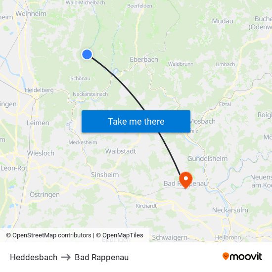 Heddesbach to Bad Rappenau map