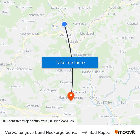Verwaltungsverband Neckargerach-Waldbrunn to Bad Rappenau map