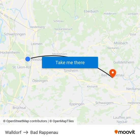 Walldorf to Bad Rappenau map
