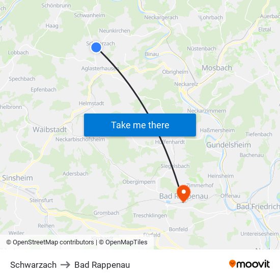 Schwarzach to Bad Rappenau map