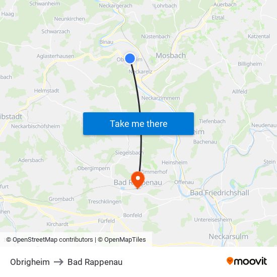 Obrigheim to Bad Rappenau map