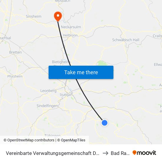 Vereinbarte Verwaltungsgemeinschaft Der Stadt Weilheim An Der Teck to Bad Rappenau map