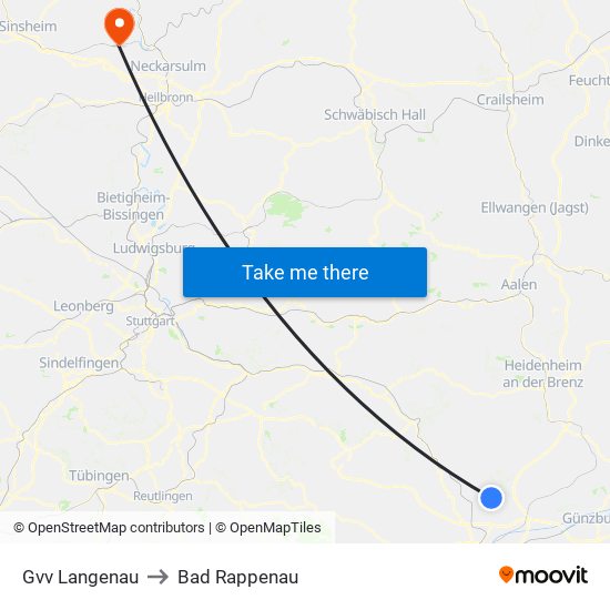 Gvv Langenau to Bad Rappenau map