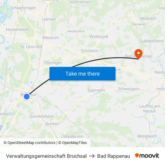 Verwaltungsgemeinschaft Bruchsal to Bad Rappenau map