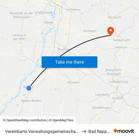 Vereinbarte Verwaltungsgemeinschaft Rastatt to Bad Rappenau map