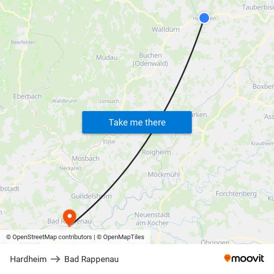 Hardheim to Bad Rappenau map