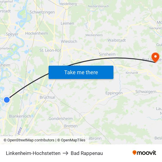 Linkenheim-Hochstetten to Bad Rappenau map