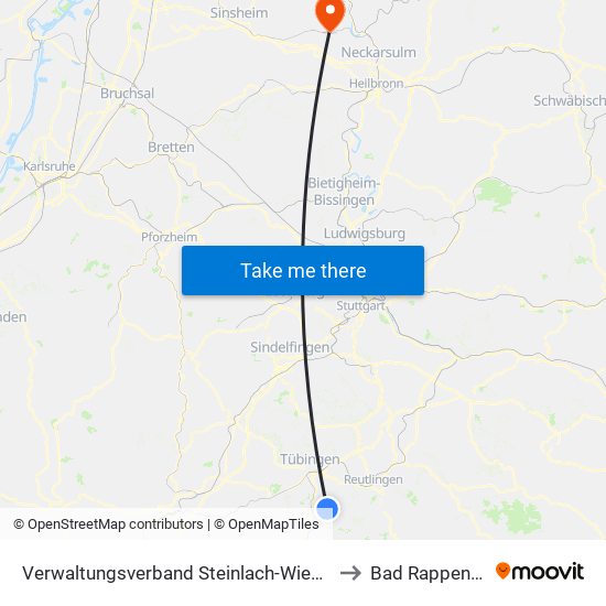 Verwaltungsverband Steinlach-Wiesaz to Bad Rappenau map