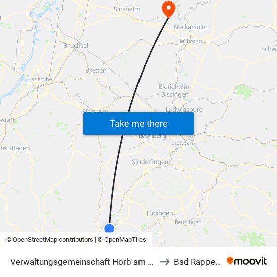 Verwaltungsgemeinschaft Horb am Neckar to Bad Rappenau map