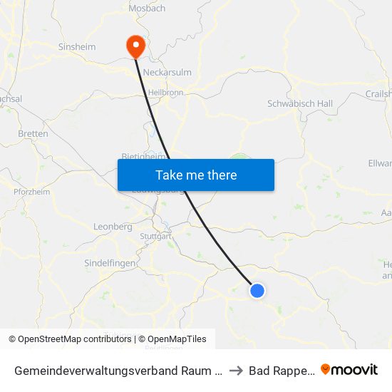 Gemeindeverwaltungsverband Raum Bad Boll to Bad Rappenau map