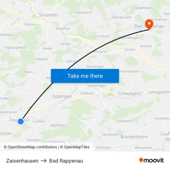 Zaisenhausen to Bad Rappenau map
