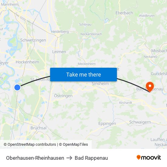 Oberhausen-Rheinhausen to Bad Rappenau map