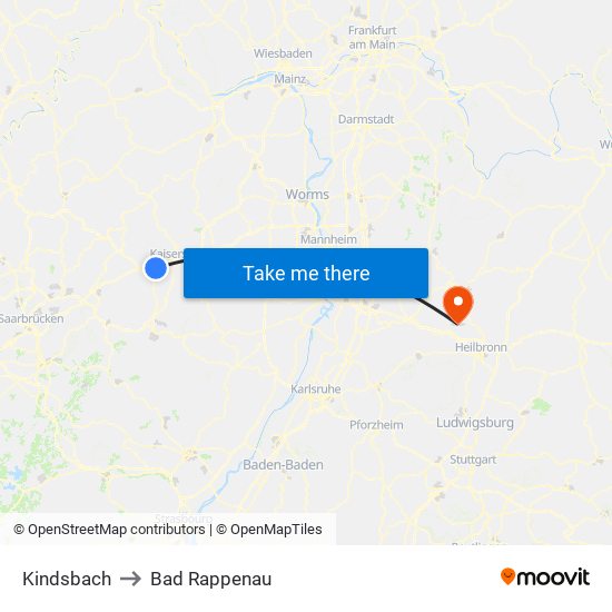 Kindsbach to Bad Rappenau map