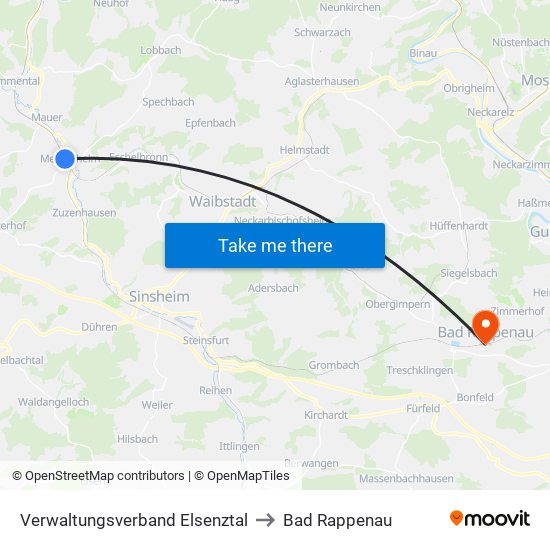 Verwaltungsverband Elsenztal to Bad Rappenau map
