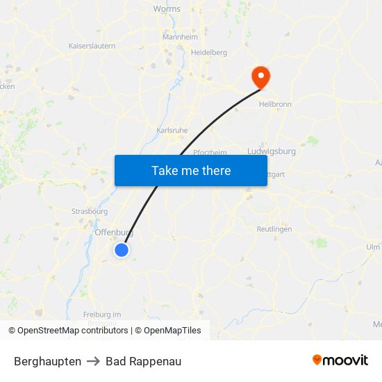 Berghaupten to Bad Rappenau map