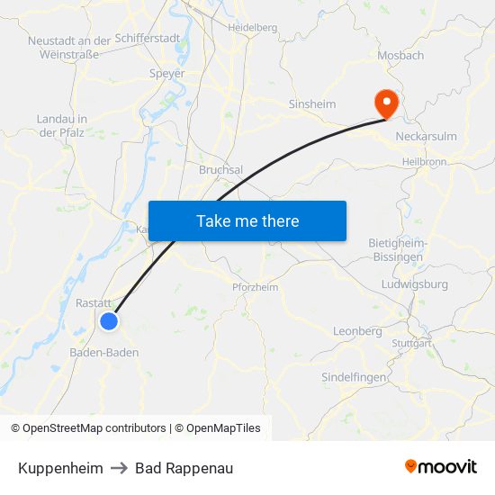 Kuppenheim to Bad Rappenau map