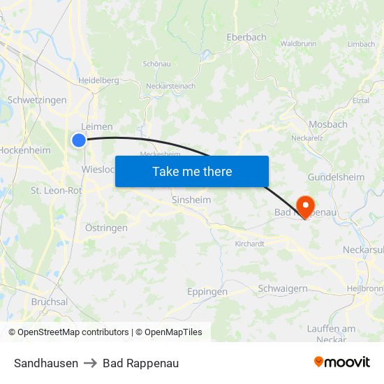 Sandhausen to Bad Rappenau map